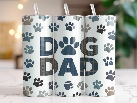 20oz Dog Dad Paw Print Tumbler Wrap PNG Review