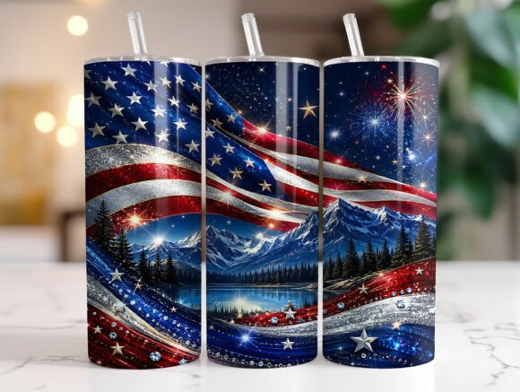 American Flag Fireworks Tumbler Wrap PNG Review