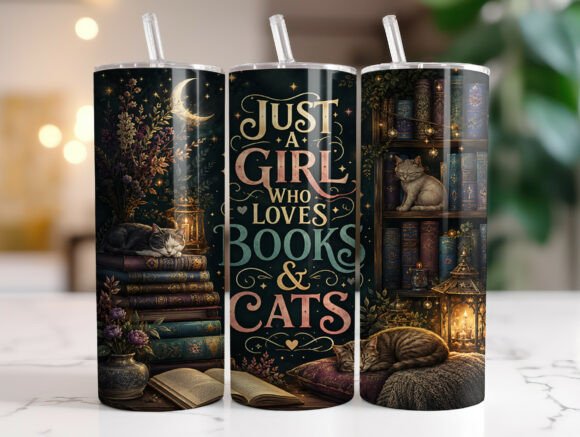 Books and Cats Tumbler Wrap PNG Review