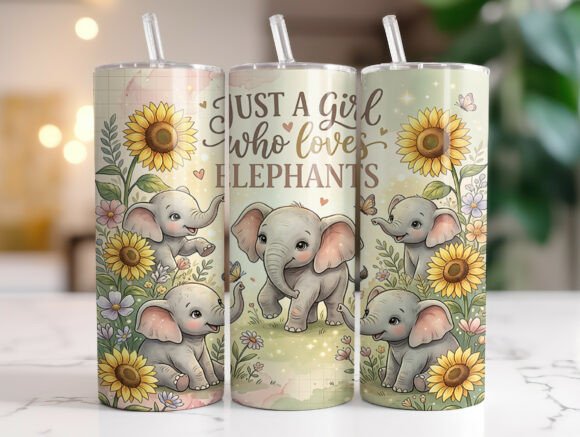 Cute Elephant Sunflower Tumbler Wrap PNG Review