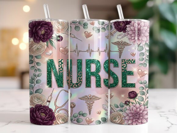 Glitter Nurse Floral Tumbler Wrap PNG Review