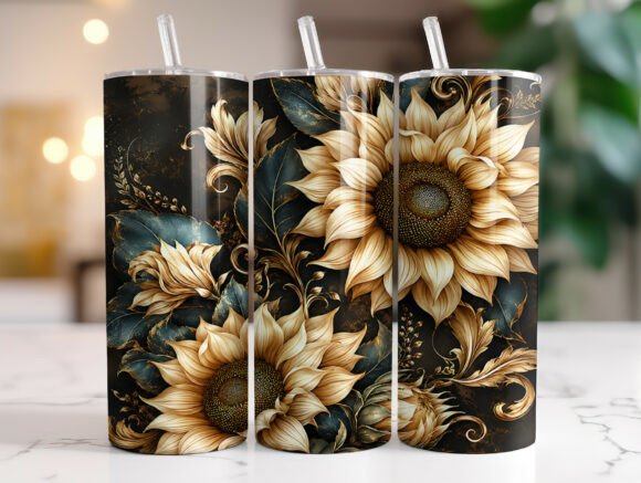 Golden Sunflower Tumbler Wrap PNG Review