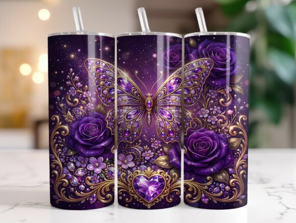 Luxury Purple Jewel Butterfly Tumbler