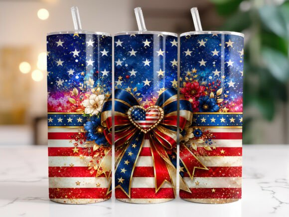 Patriotic Bow Floral 20oz Tumbler Wrap