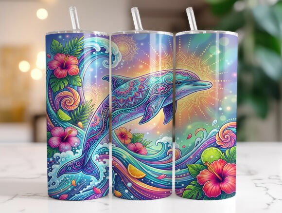 Tropical Dolphin Waves Floral Tumbler Design Review